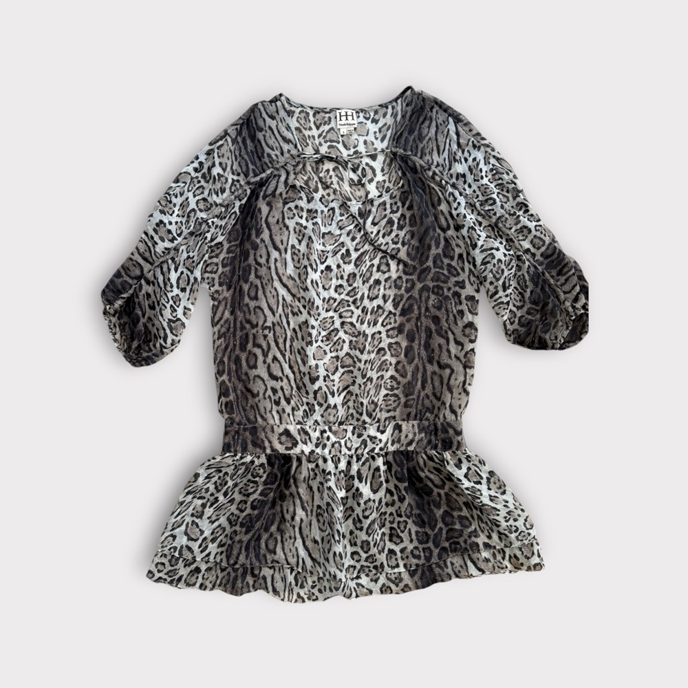 Designer Indie Sleaze Haute Hippie Leopard Print Dress in Gray and Cream S
